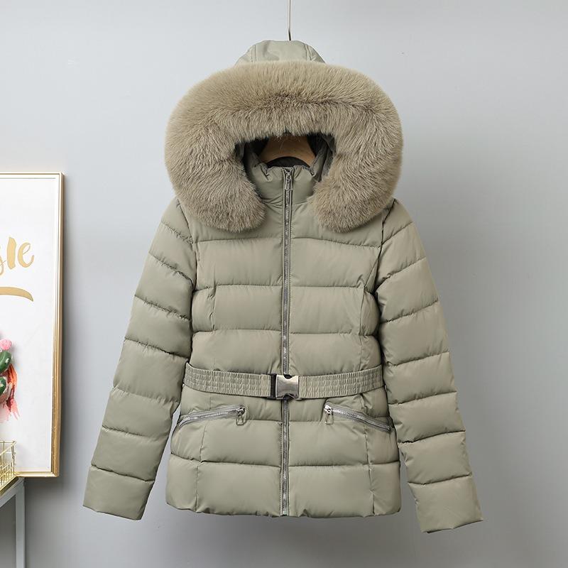 Women's thermal wear with belt long-sleeved ski cotton suit with fleece and thickened jacket inside