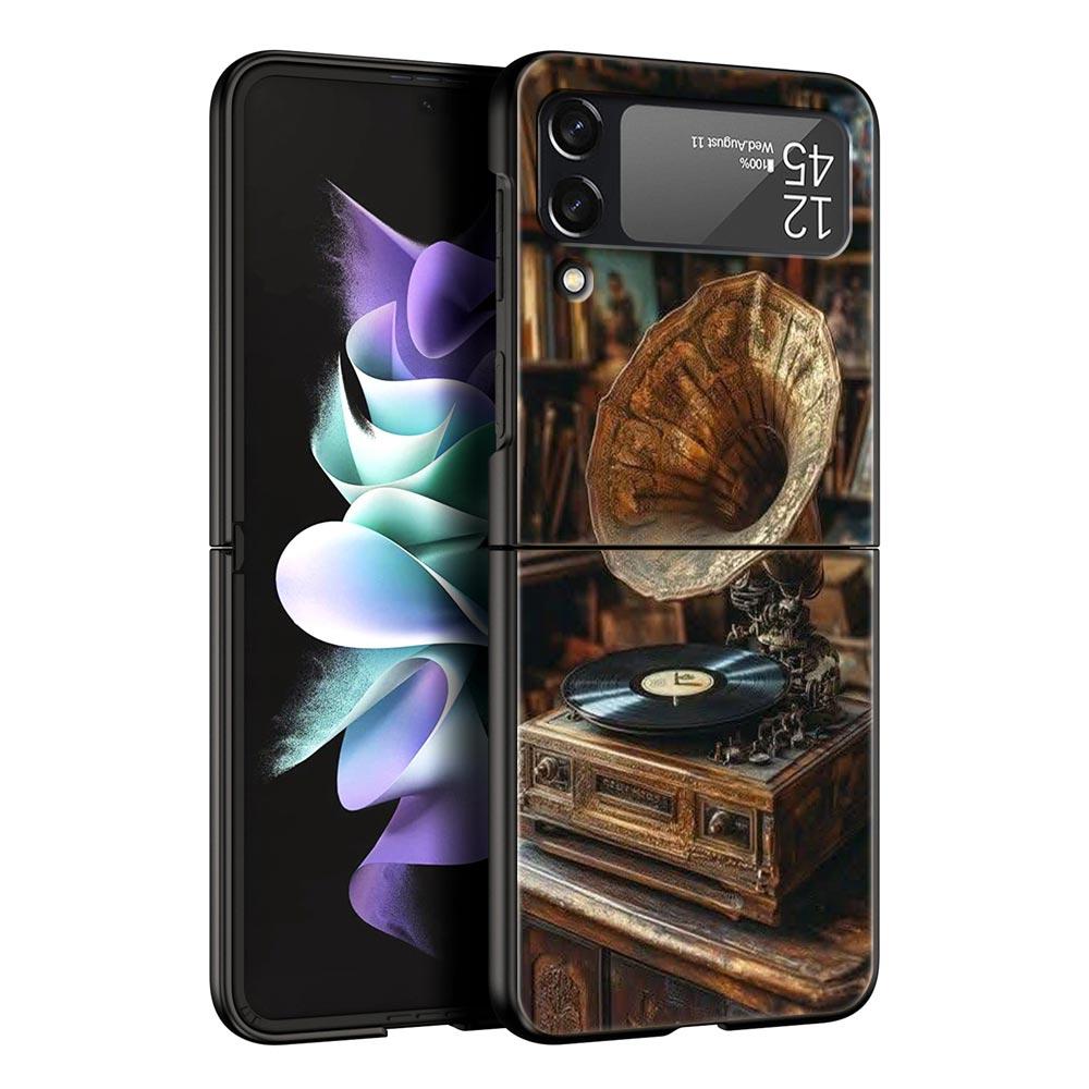 

Retro Recording Device Hard PC Phone Case For Samsung Galaxy Z Flip 7 6 5 4 Black Cover For Galaxy Z Flip3 Foldable Fundas Shell Z Flip 6