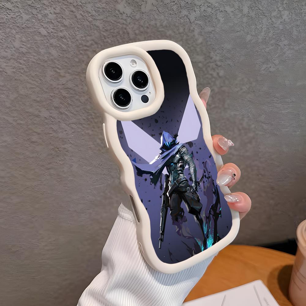 

Valo Omen Phone Case for iPhone 17 16 15 14 13 12 11 Air Pro Max Plus White Soft TPU Wavy Edge Cover iPhone 14