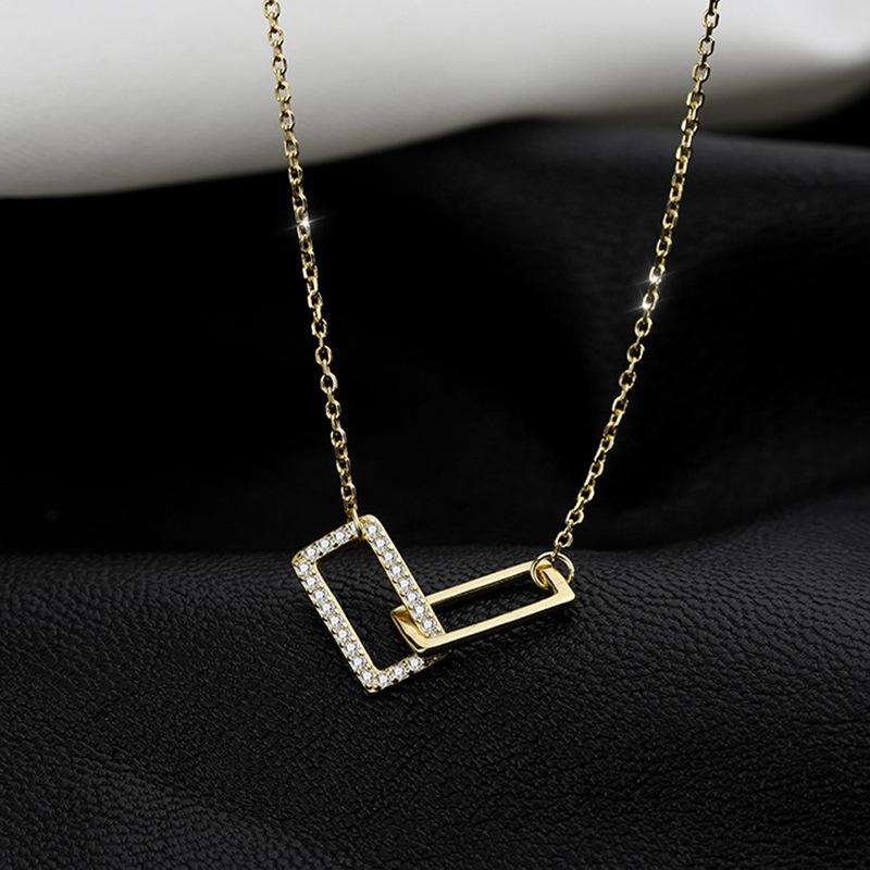 Square Necklace Women's Light Luxury Niche Design Sense of Strength Chain Simple Inlaid Zircon Geometric Clavicle Chain