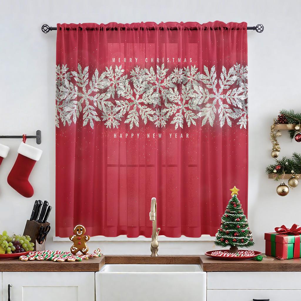 Piece Holiday Christmas Door Curtain Snowflake Design Red Decoration Polyester Living Room Kitchen Bedroom Home Ornaments Curtains Made Of With Rod