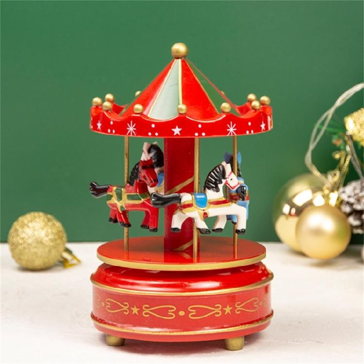 Hand Cranked Christmas Musical Carousels Box Ornament Wind Up Mechanism Music Box Ideal Gift Holiday Festives Decoration