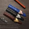 Leather Watchband Black Blue Cowhide Strap Butterfly Buckle Fits All Brands of Watches Men Women 12/14/15/16/18/19/20/22/23mm