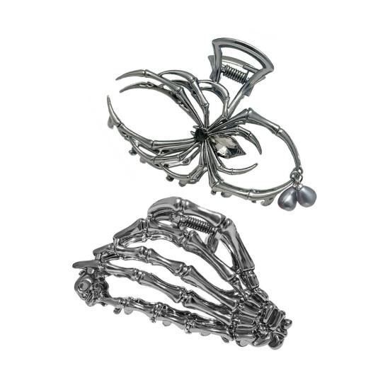 3Pcs Women Hair Claws Spider Bat Skull Hand Shape Hair Clips Anti-slip Teeth Back Head Hair Barrettes Hair Styling Accessories