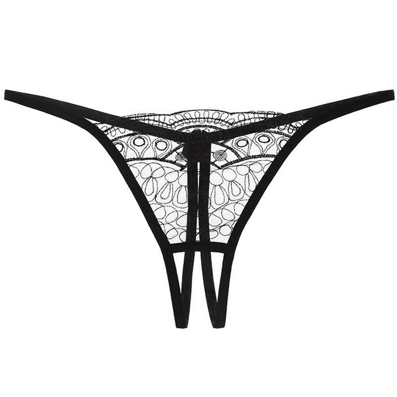 Sexy Lace Open Crotch Panties Women Mesh Perspective Underwear Ladies Lace Bow Thong Crotchless Briefs Erotic Lingerie