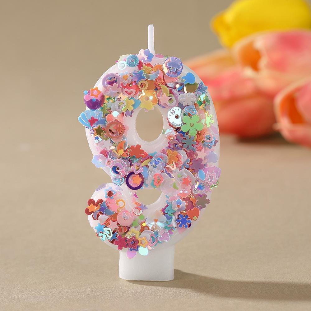 Colorful Sequin Flower Birthday Number Candles – Handmade DIY Cake Decorations