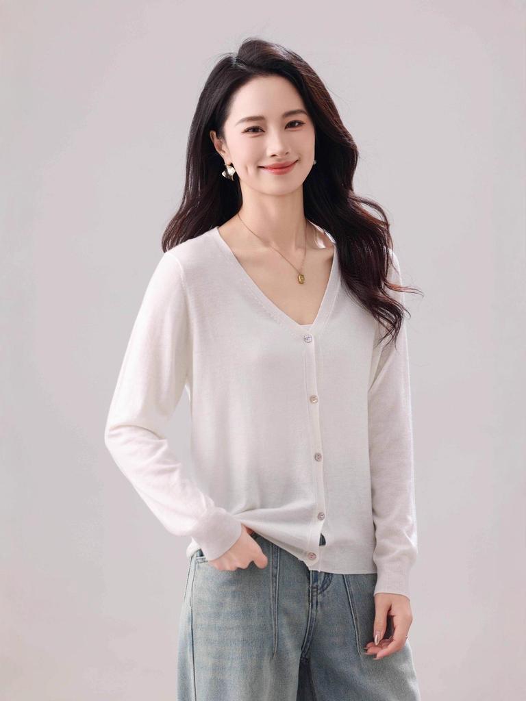 Autumn Wool V-Neck Women's Loose Slimming Knit Cardigan Sweater.