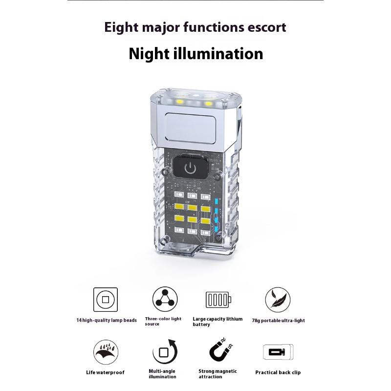 Outdoor Multi-Functional Portable Miniature High-Brightness Rechargeable LED Flashlight With Strong Magnetic Work Light