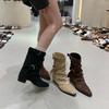 Amerikanische Spice Girls Gürtelschnalle Hose Stiefel Kurze Stiefel Damenstiefel 2025 Frühher Herbst Neues Nischendesign Kurze Stiefel Westernstiefel