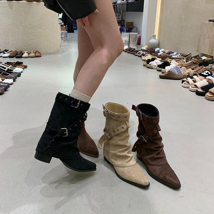 American Spice Girls Belt Buckle Pants Boots Short Boots Women's Boots 2025 Early Autumn New Niche Design Short Boots Western Boots