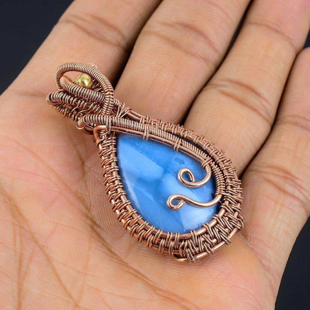 Owyhee Opal Pendant, 999 Copper Wire Wrapped Jewelry, Gemstone Pendant, Gift For Her Handmade Dainty Jewelry