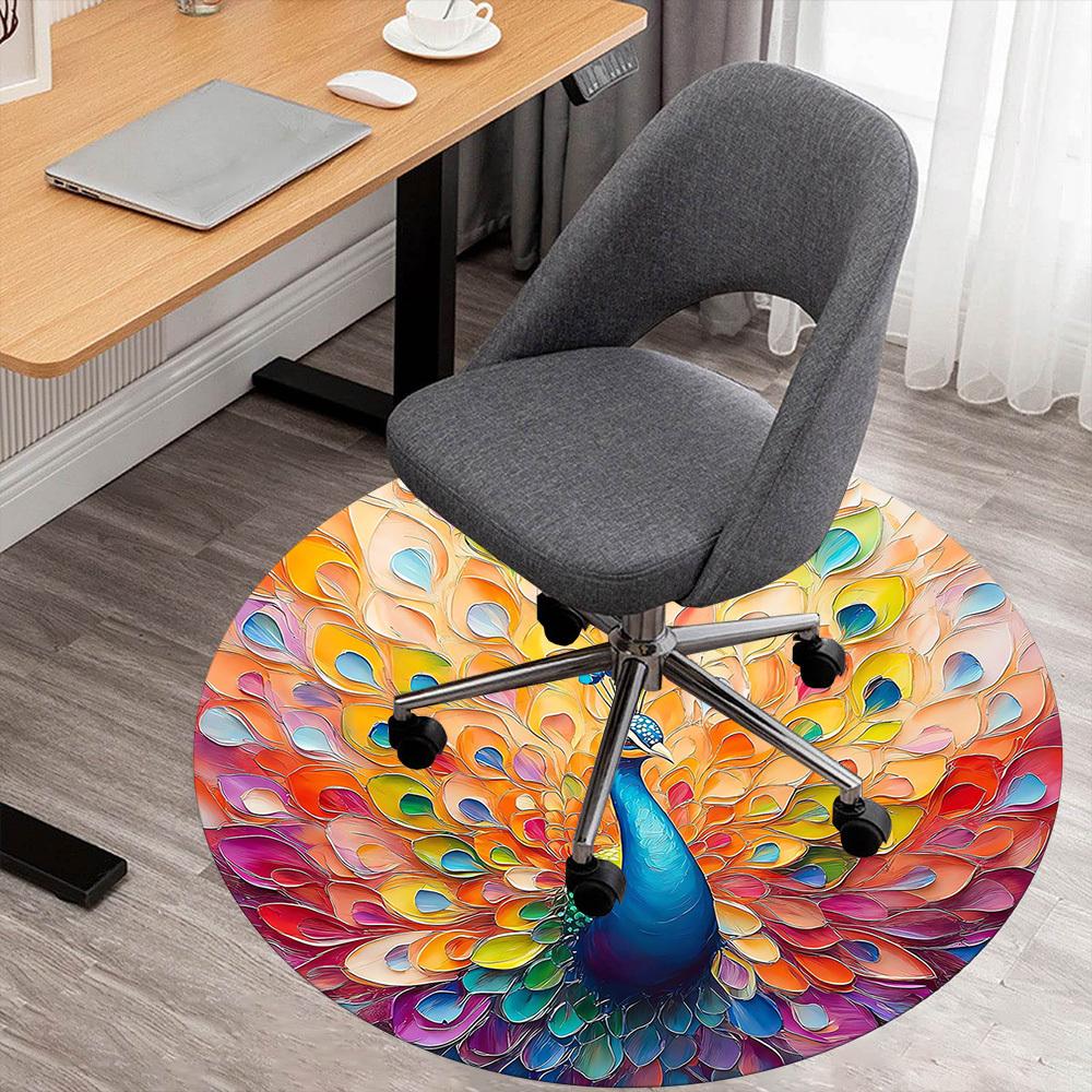 

1pc Peacock Feathers Pattern Office Round Rugs, Under Chair Round Rugs for Living Room, Bedroom, Bathroom Decoration Carpet 091838 80cm by 80cm