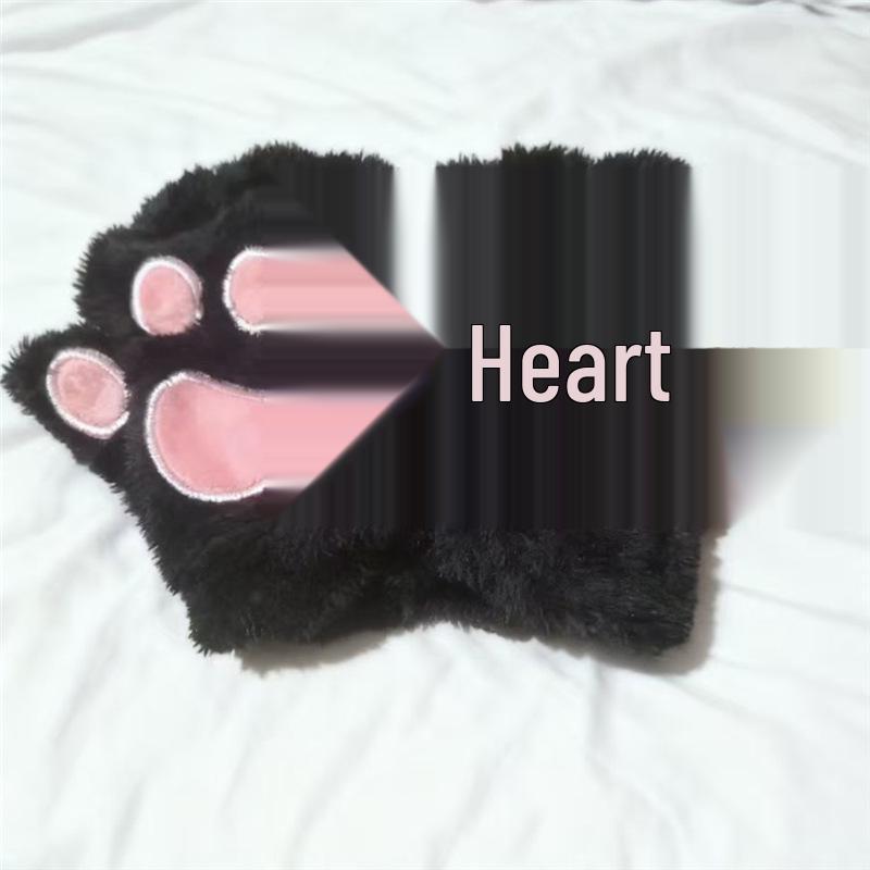 Cartoon Bear Paw Plush Gloves: Soft, Warm, and Cute Half-Finger Design for Women and Students.