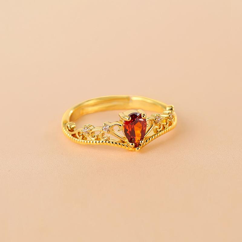 Crown Vintage Ruby Ring For Women Unique Adjustable Open Design Fashionable Statement Jewelry