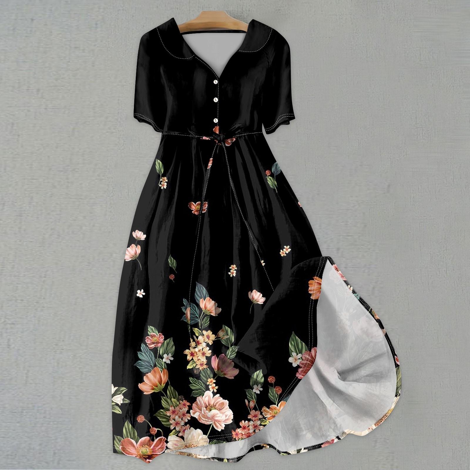 

Женская мода повседневное платье с воротником с лацканами и короткими рукавами с принтом и ремнями XXXL зелёный