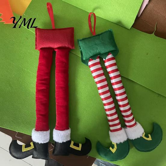 Winter Holiday Party Supplies Christmas Elf Legs, Santa Legs Hanging Ornaments, Plush Stuffed Xmas Car Pendant, Soft Fabric Ornament Fun Decor