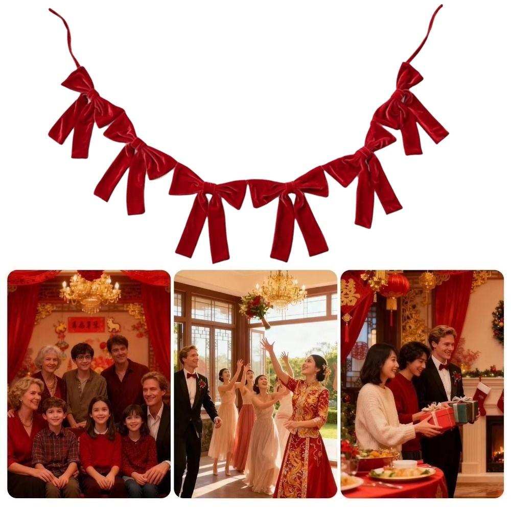 Soft Christmas Velvet Party Bow Creative Velvet Bow Garland Banner  Wedding Decor