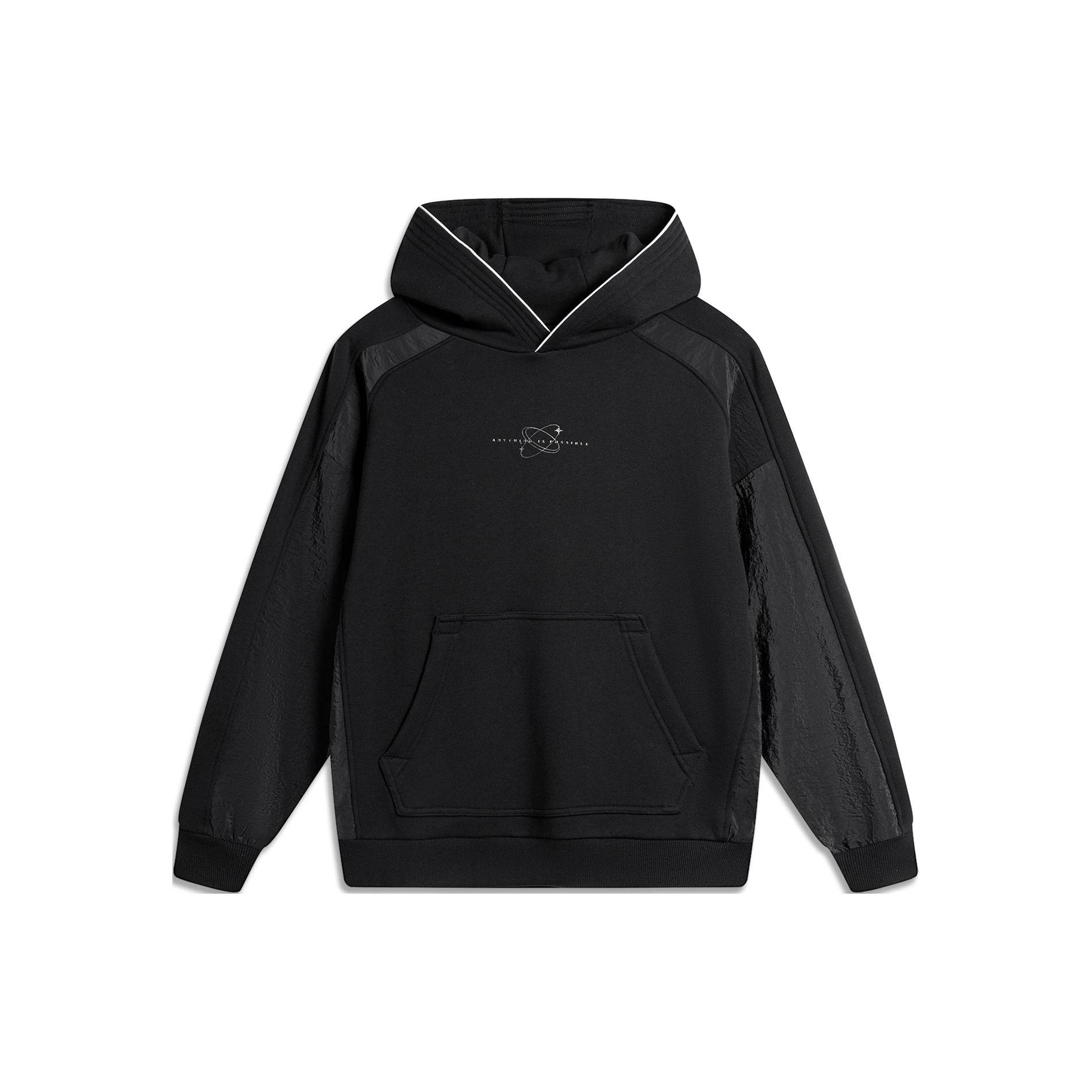 Li Ning Sports Lifestyle Series Color Block Hooded Pullover Sweatshirt Unisex Sweatshirt Black AWDU025-4 S