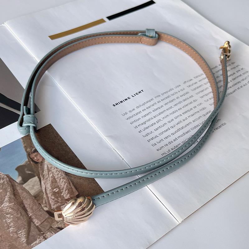 Women's Genuine Leather Cowhide Belt Slim Waistband with Dress Suit Non-hole Buttoned Women's Shell Belt