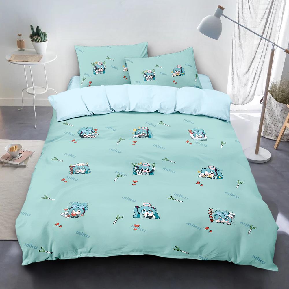 Miku Duvet Cover Set with Pillowcases 50x75cm Multiple Sizes Japanese Manga Hatsune Miku Bedding Set for Adult Kids Adult