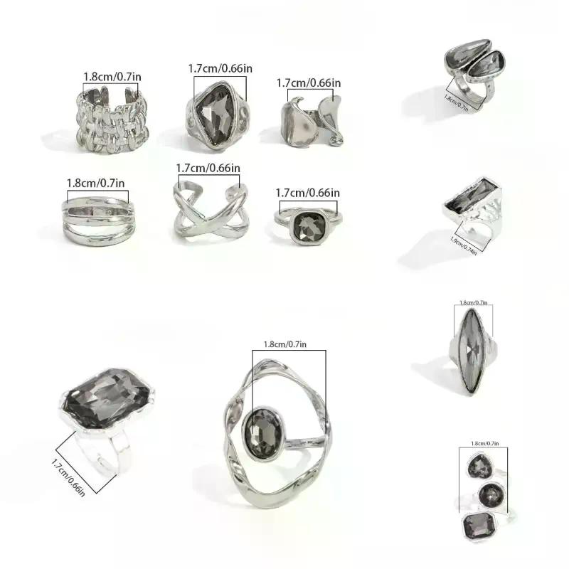 1PCS Minimalist Acrylic Rhinestone Open Ring For Women New Trend Geometric Adjustable Knuckle Rings Party Jewelry Accessories