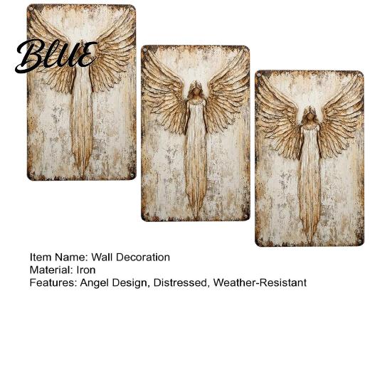 Vintage Farmhouse Decor 3Pcs Guardian Angel Wall Signs Rustic Distressed Metal Sign Home Art for Indoor Outdoor Memorial Christian Decoration