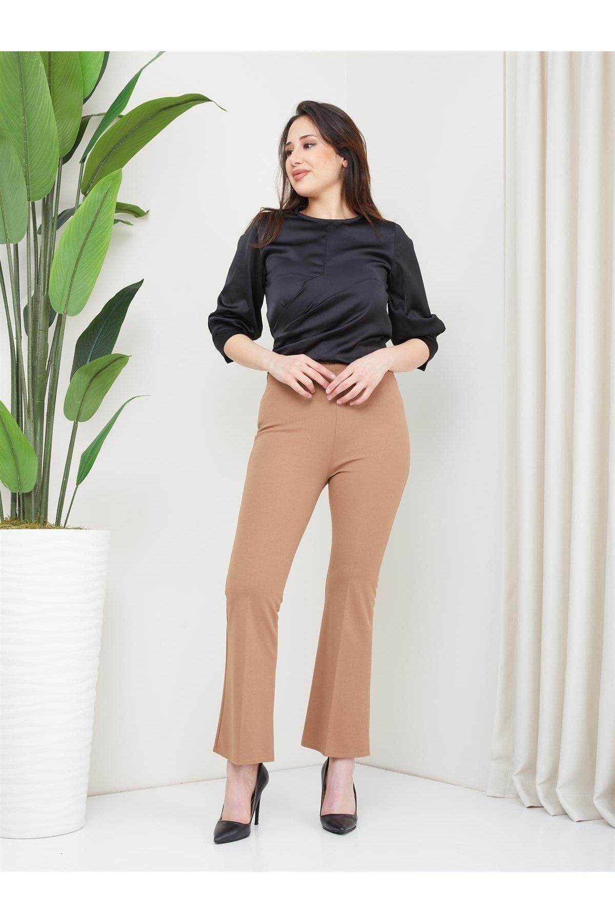 

Women s Style Plus Size Pants Wide Leg Scuba Crepe Fabric Trousers With Elastic Waist 4664