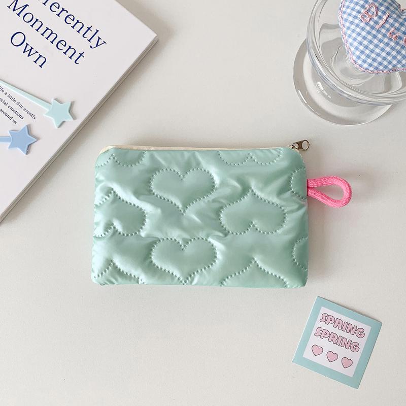 Love Heart Bow Coin Purse Cosmetic Pouch Zipper Sanitary Pad Pouch Portable Card Holder Earphone Data Cable Key Lipstick