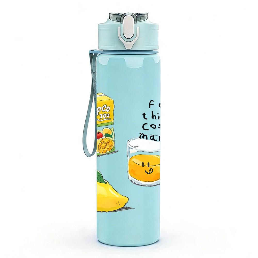 1PC Canned Fruit Food Doodle 750ml Color Plastic Sports Water Bottle Leakproof Flip Straw Lid Suitable for Sports Office Home Use