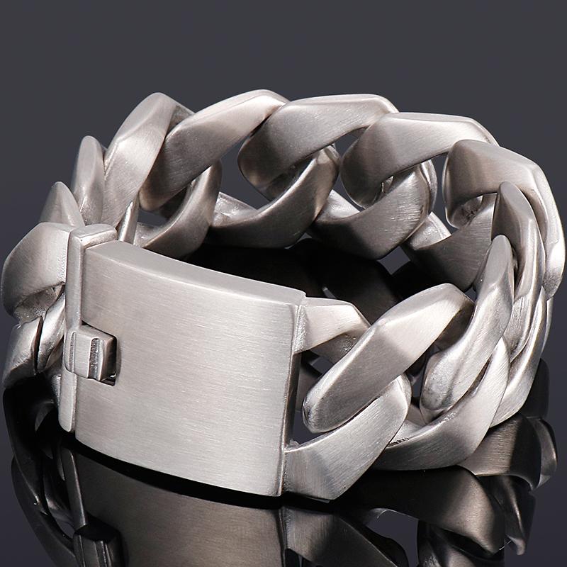 Bracelet Homme en Acier Inoxydable Brossé Poli 26MM de Large Maillons Chaîne Maille Forçat Bracelets pour Hommes Gravure Accessoires Bijoux Masculins