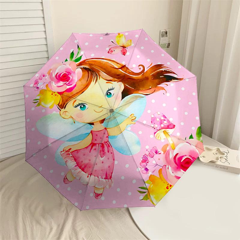 

1PC fairy flowers Umbrella-8-Rib Reinforced, Automatic Open, Lightweight & Durable, Cute Fashion Accessory for Outdoor-T192