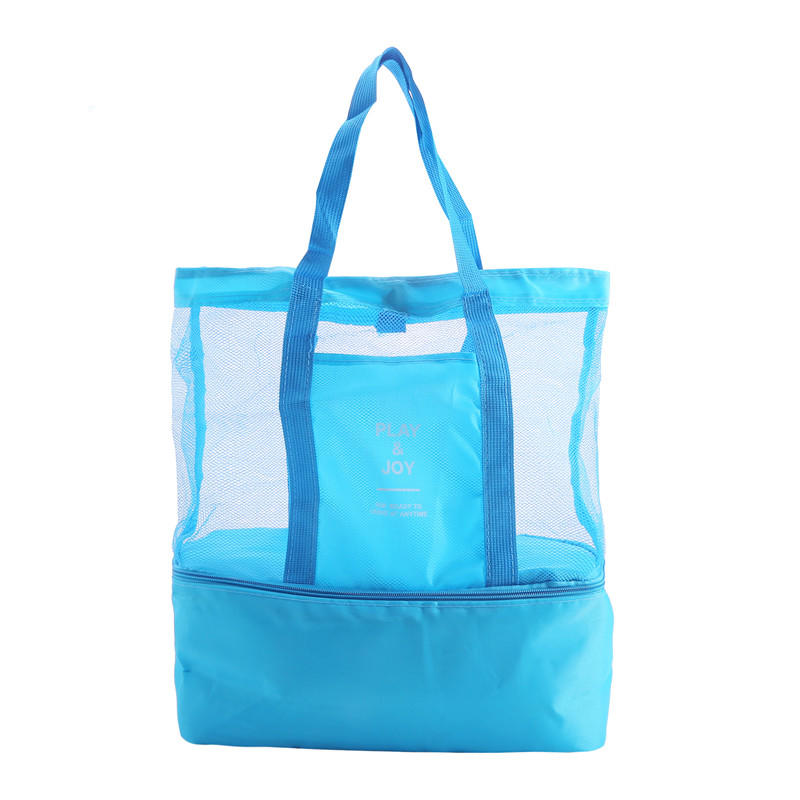 Thermal Insulation Bag Handheld Lunch Shoulder Bag Cooler Mesh Beach Tote Bag for Picnic Food Drink Storage
