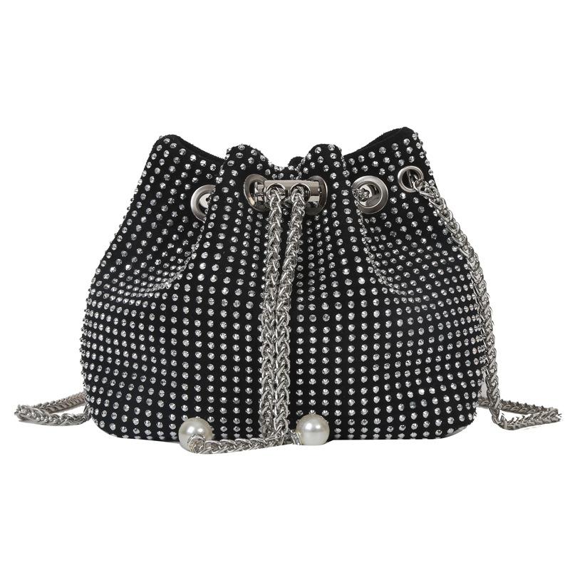 Fashion Trend Small Bag Women's Autumn New Bright Diamond Messenger Bag Chain Bucket Bag