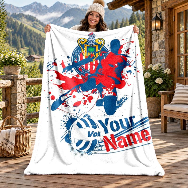 Deportivo Guadalajara Custom Name Flannel Blanket Personalized Soft Warm Plush Throw Blanket Customized Gift for Family Friends