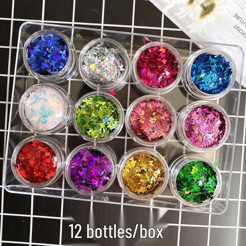 12-Farben Nail Art Glitzer Set: Rosen-, Blüten-, Herz- & Stern-Pailletten zur Handyhüllen-Dekoration