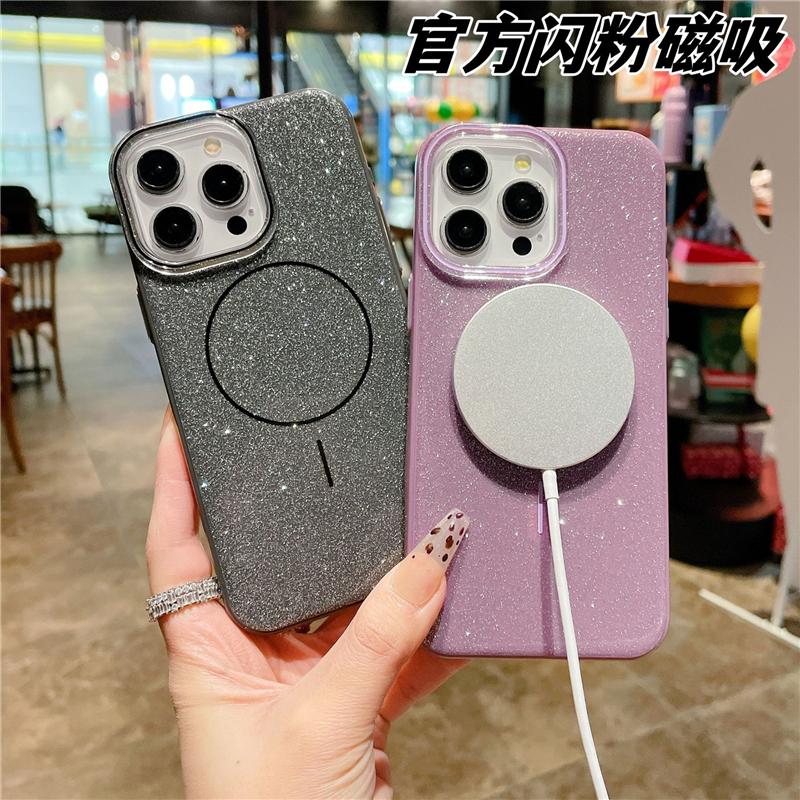 For iPhone 15 Pro Max Luxury Flash Glitter Magsafe Magnetic Candy Frame Phone Case For iPhone 12 13 14 15 Plus Protective Cover