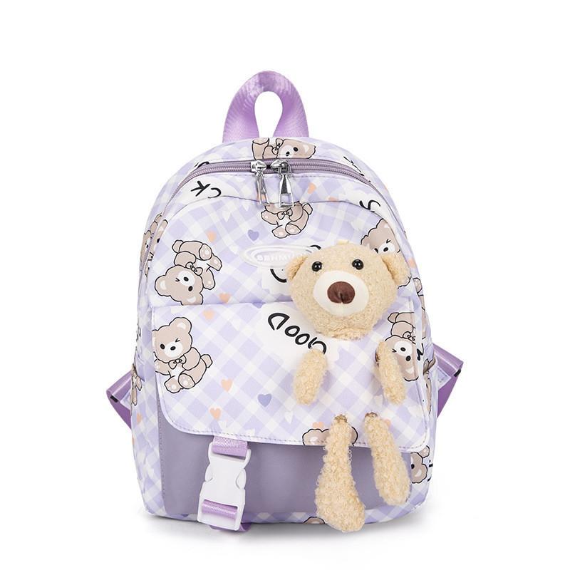 Adorable Cute Bear Print Canvas Backpack For Boys And Girls Age 3 To 6 Years