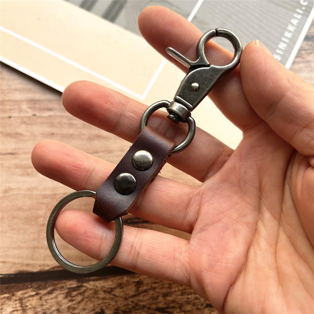 Keychain Accessories Genuine Leather Key Holder Cowhide Keychain for Bags Vintage Key Ring Holder Simple Keyring Small Gifts