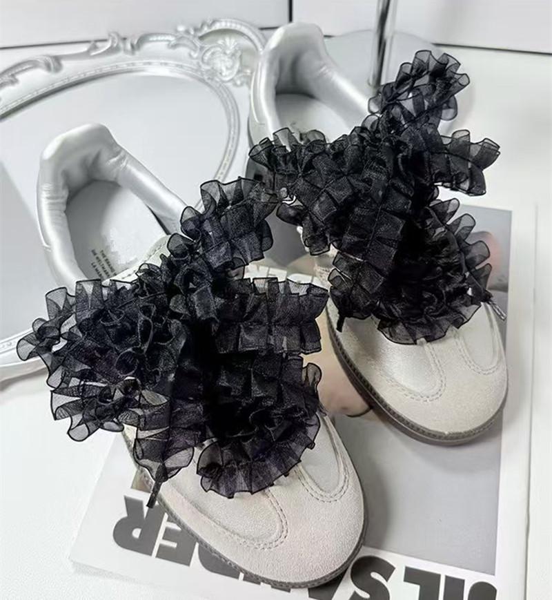 Fashion Shoes Cswo01 Men's Black Ruffle Edge Organza Frills Shoelaces Bowknot Sneaker Sport Shoes White Shoes Laces Diy De Training Shoes Laces 120Cm