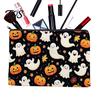 Durable Data Cable Organizer Cosmetic Bag, Halloween Pattern Print Makeup Canvas Student Stationery Pencil Pouch Zipper Pouch, for Change Storage Cute