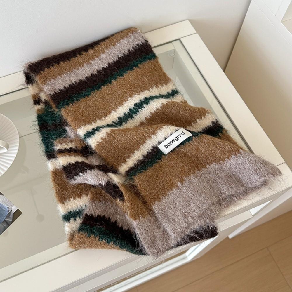 Colorful Neck Protection Knitted Scarf Stripe Cape Wraps Women Fashion Woolen Shawl