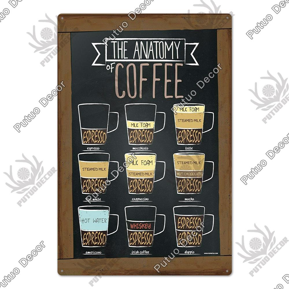 Putuo Decor Coffee Vintage Tin Sign Plaque Metal Plate Wall Art Posters for Kitchen Bar Cafe Room Retro Iron Painting