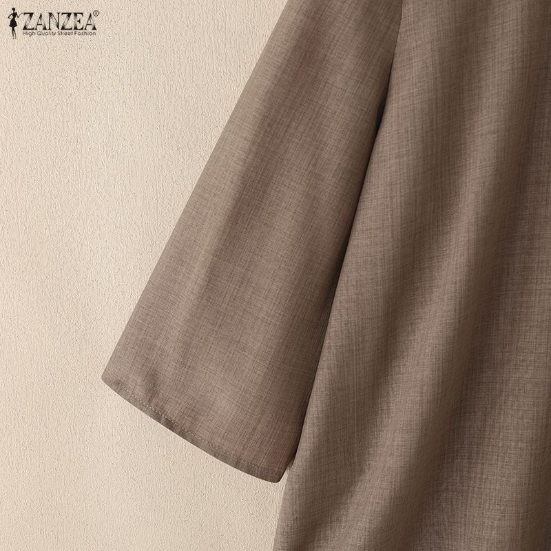 ZANZEA Women Casual Round Neck Solid Color Loose 3/4 Sleeve Blouse