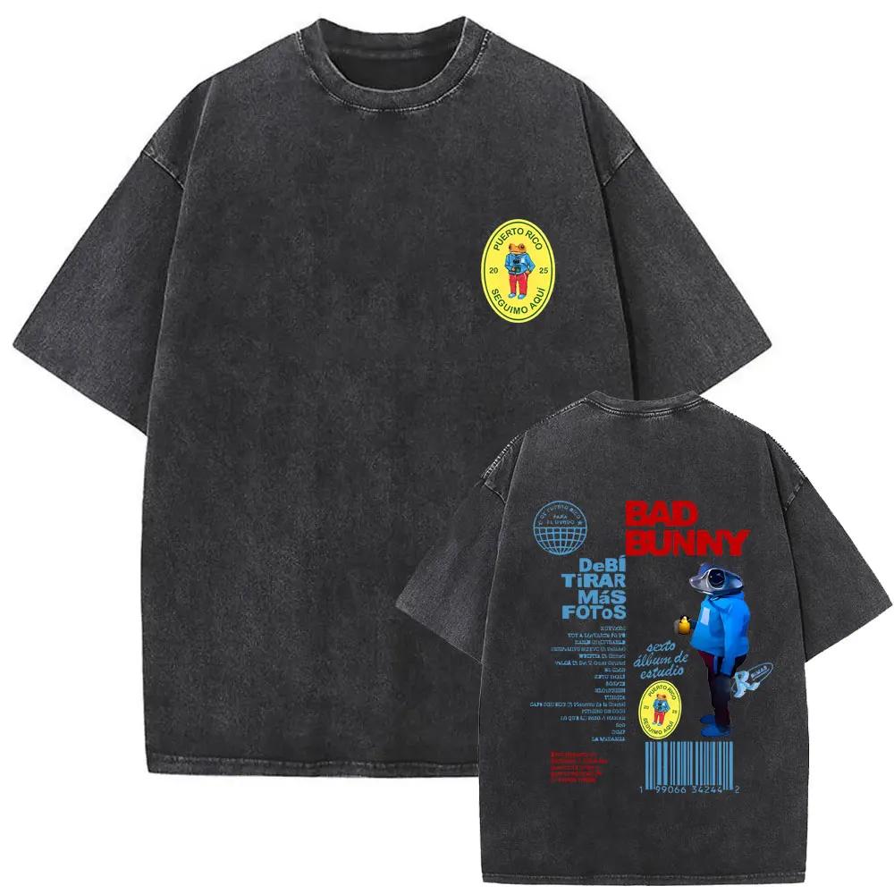 

Short Sleeved Round Neck Y2k Tshirt Men Washed Vintage Bad Bunny No Me Quiero Ir De Aquí Residency Debi Tirar Mas Fotos S