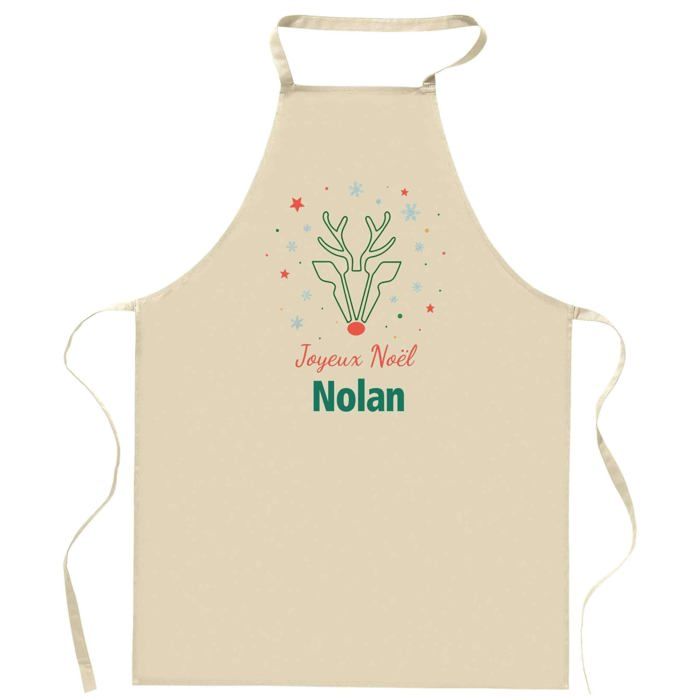 Tablier de cuisine - Joyeux Noël Nolan Cerf - Coton résistant - Impression France - Liens ajustables