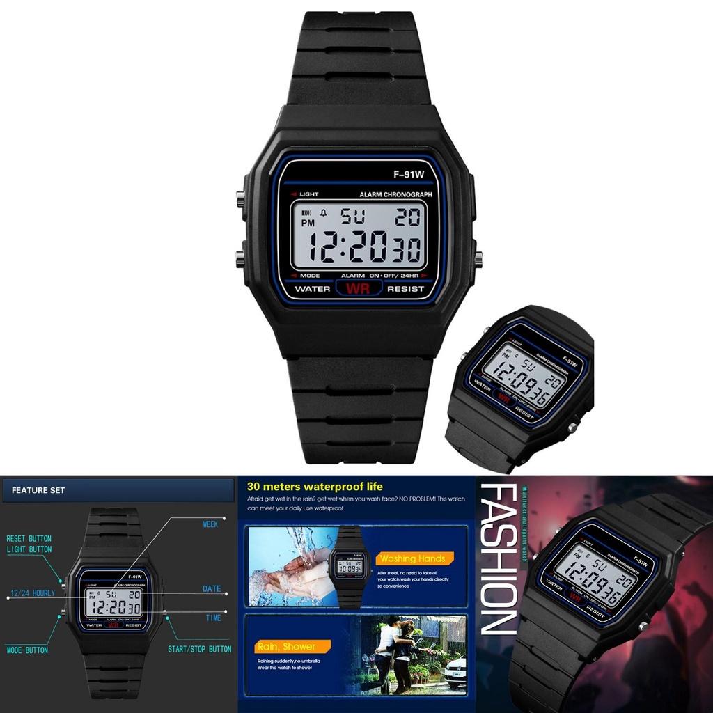 F91w Digital Sportsur Vandtæt Armbåndsur Til Voksne Letvægts Og Nemt At Rengøre