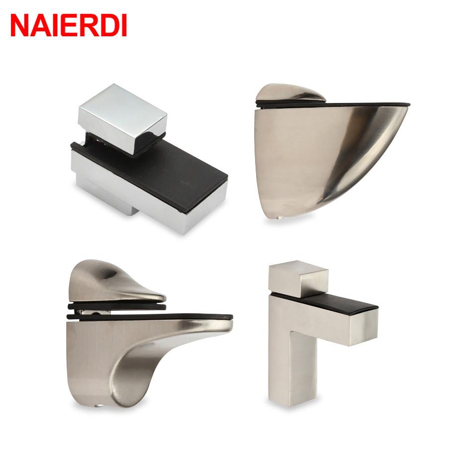 NAIERDI Zinc Alloy Adjustable Glass Clamps Glass Plated Brackets Chrome Alloy Shelf Holder Support Clamp Holder Glass Shelves