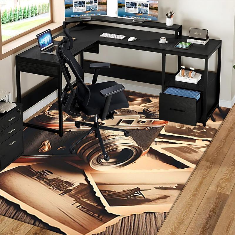1pc Vintage Camera & Old Photos Chair Mat - Office Desk Pad, Non-Slip Carpet for Home Decor, Suitable for All Seasons, Festive Gift.P018