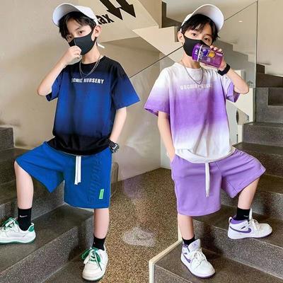 Kinder Jungen Kleidung Set Sommer Farbverlauf Buchstaben T-Shirts und Shorts Anzug Teenager Kurzarm Top Bottom 2 Stück Trainingsanzug