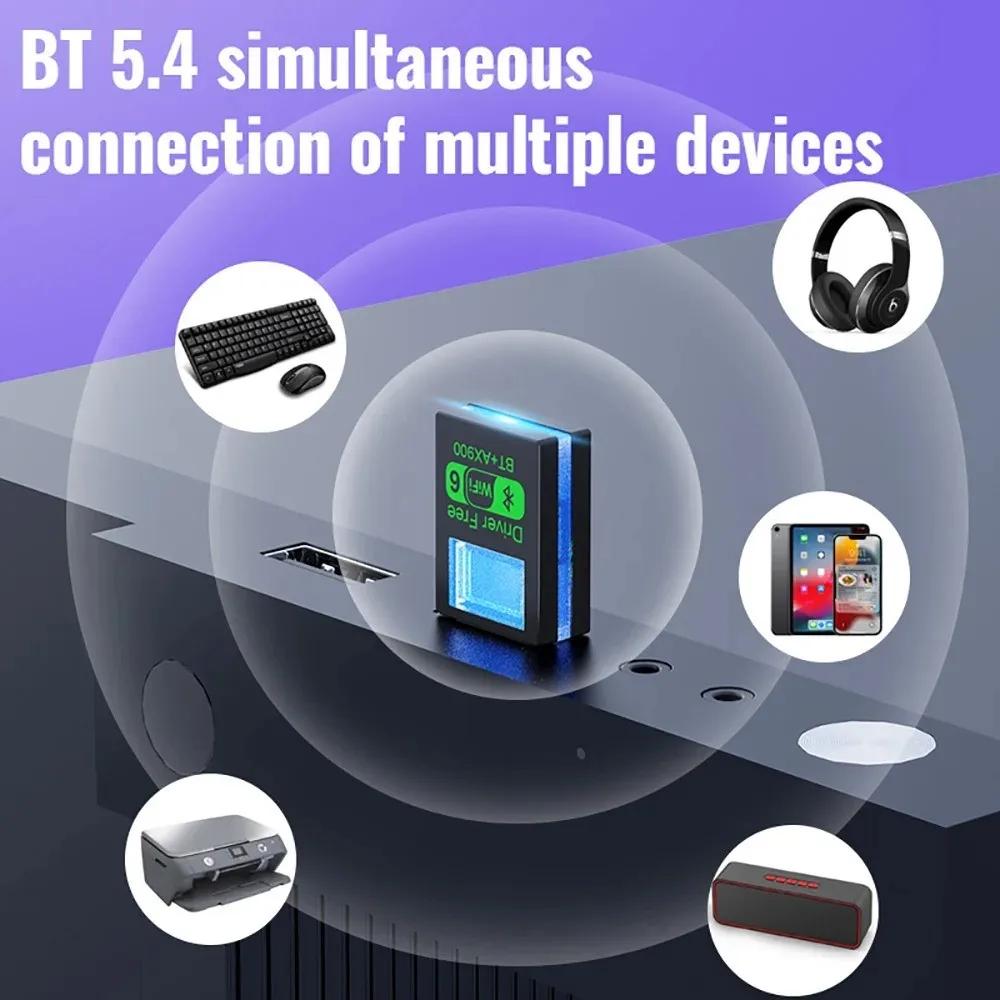 2 in 1 USB Bluetooth 5.4 Adapter WiFi 6 900Mbps Wireless Network Card 2.4G&5GHz Dual Band USB Dongle Driver Free For Win10/11